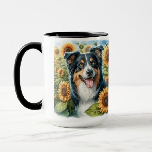 Mug Frontière Florale Collie Amoureux des chiens Café  (Gauche)