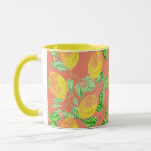 Mug Fruit citron motif jaune et pêche rose (Gauche)