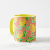 Mug Fruit citron motif jaune et pêche rose (Devant gauche)