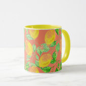 Mug Fruit citron motif jaune et pêche rose (Devant droit)