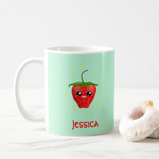 Mug Fruit Monogram kawaii sur turquoise (Avec donut)