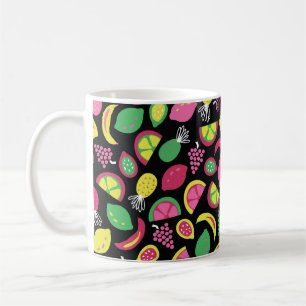 Mug Fruit transparent vintage motif noir vert jaune 