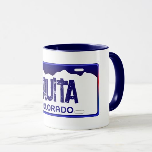 Mug Fruita Colorado plaque d'immatriculation bleue (Devant droit)