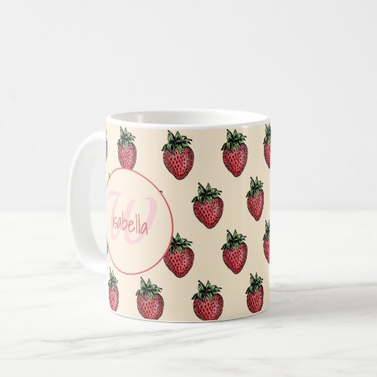 Mug Fruité fraise fraîche Motif Nom du monogramme (Devant gauche)