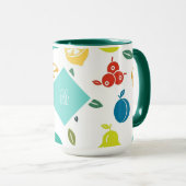 Mug Fruits blancs colorés Monogramme Anniversaire (Devant droit)