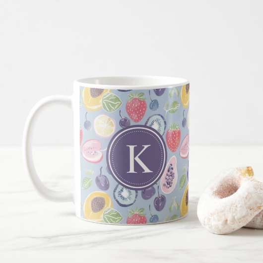 Mug Fruits colorés Monogramme Motif de printemps (Avec donut)
