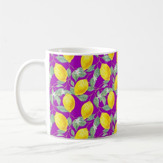 MUG FRUITS DE CITRON SUR FOND VIOLET (Gauche)