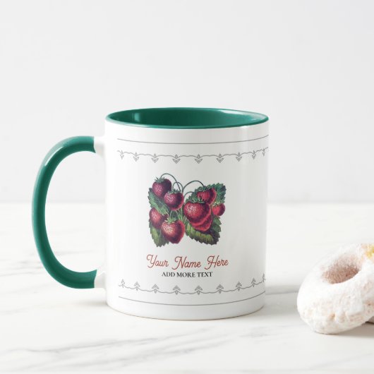 Mug Fruits de fraise Vintage Ajouter Votre Nom (Avec donut)