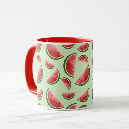 Mug Fruits de pastèque Motif sur vert (Devant gauche)