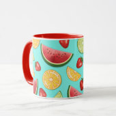 Mug Fruits D'Été Colorés Sur Bleu Avec Nom Personnalis (Devant gauche)