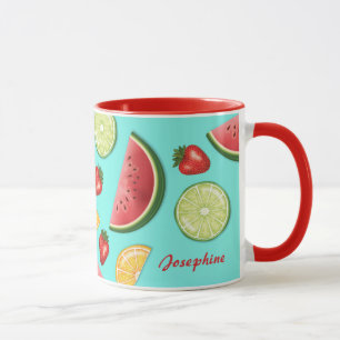 Mug Fruits d'été colorés sur fond bleu avec nom person