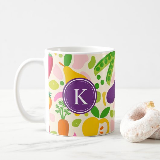Mug Fruits Légumes Monogramme Coloré (Avec donut)