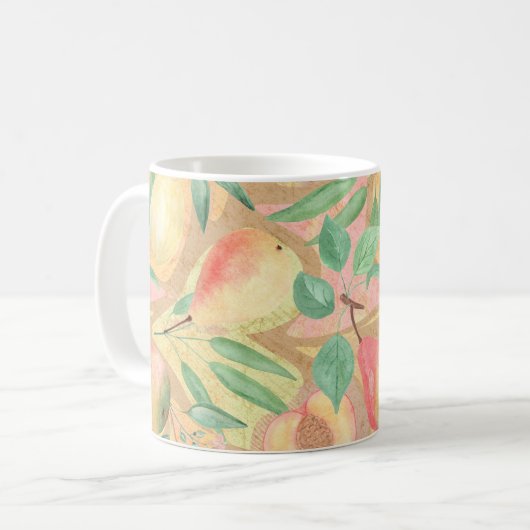 Mug Fruits, pêches, poires, citrons, aquarelle (Devant gauche)