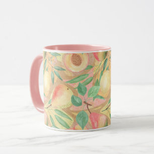 Mug Fruits, pêches, poires, citrons, aquarelle