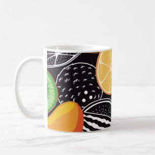 Mug Fruits tropicaux colorés, arrière - plan noir.