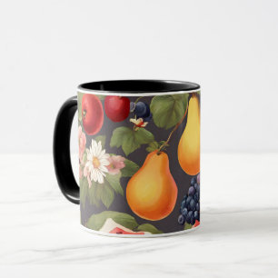 Mug Fruits variés, Feuilles luxuriants et fleurs merve