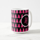 Mug Fuchsia moderne & Black Christmas Tree Monogramme (Devant droit)