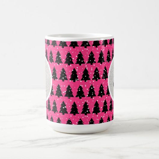Mug Fuchsia Moderne Et Monogramme D'Arbre De Noël Noir (Centre)