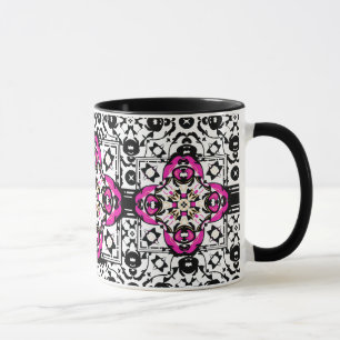 Mug Fuchsia ornemental élégant et noir de damassé