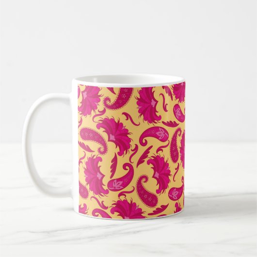 Mug Fuchsia Pink Yellow Nom Personnalisé Paisley (Gauche)