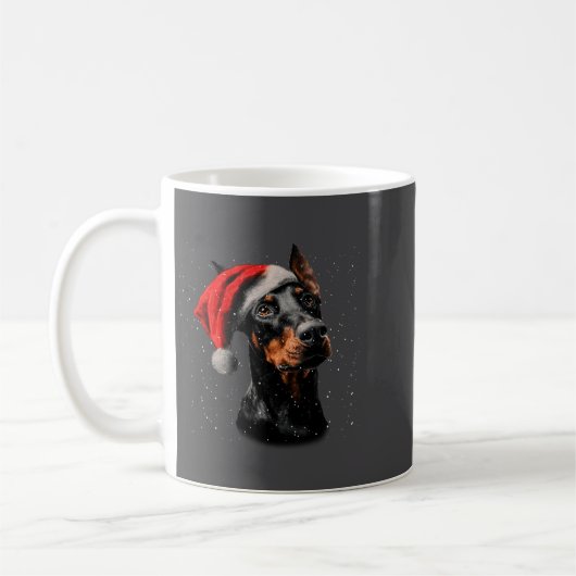 Mug Fun Doberman Dog Christmas Lights Santa Hat Long S (Gauche)