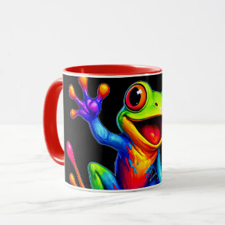 Mug fun en sprankelend, vrolijk gekleurde kikker. mok