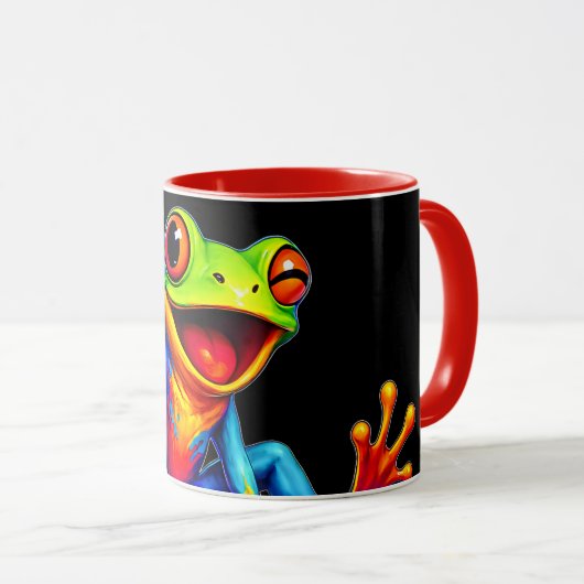 Mug fun et éclatant, grenouille colorée joyeuse. (Devant droit)