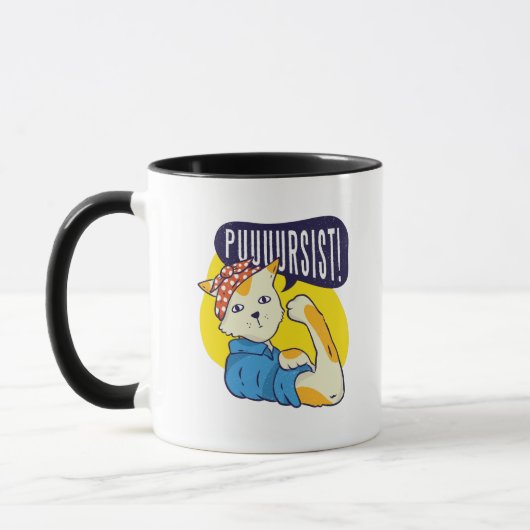 Mug Fun Feminist Rose Riveter CAT PERSIST résister (Gauche)
