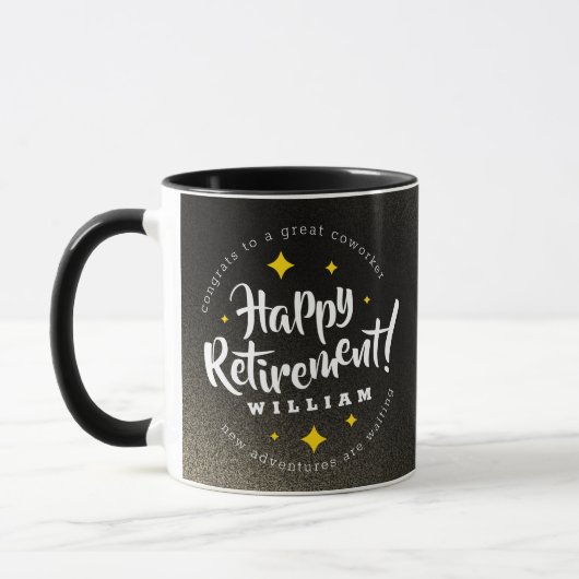 Mug Fun Gold Glitter Stars Retirement New Adventures (Gauche)