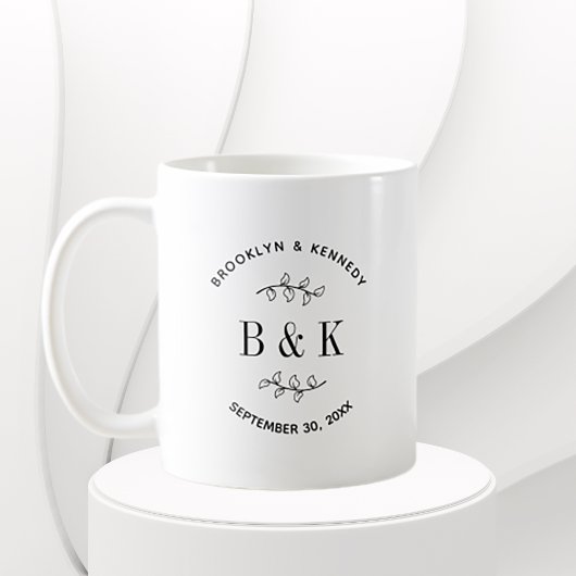Mug Fun Monogramme Floral Botanique Mariage Nom du cou