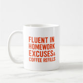 Mug Fun Parents Mug; Fluent in Homework Excuses (Gauche)
