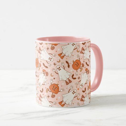 Mug Fun Retro Ghost & Jack-O-Lantern Motif (Devant droit)