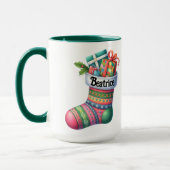 Mug Fun Rose et Vert Noël Stocker personnalisable (Gauche)