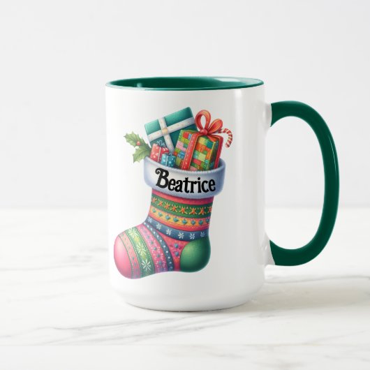 Mug Fun Rose et Vert Noël Stocker personnalisable (Droite)