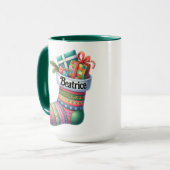 Mug Fun Rose et Vert Noël Stocker personnalisable (Devant gauche)