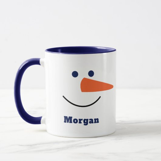 Mug Fun Unique tendance Happy Snowman visage Nom perso (Gauche)