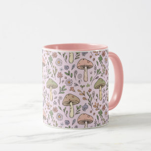 Mug Fungi Rose Pâle Motif Sans Couture Cottagecore