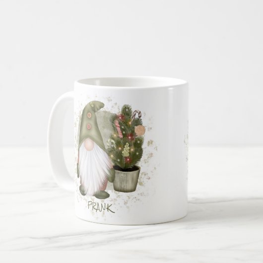Mug Funky Christmas Gnome Tree Nom du monogramme (Devant gauche)