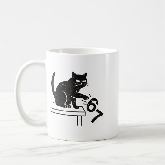 Mug Funny 6 7 Meme Cat Knocking Off 67  (Gauche)