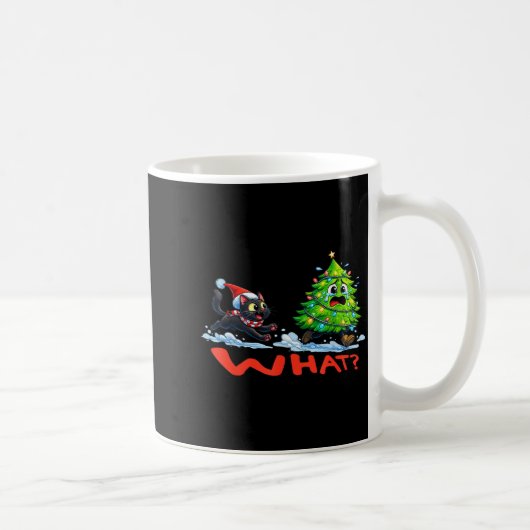 Mug Funny Black Cat Chasing Christmas Tree Over Cat Wh (Droite)