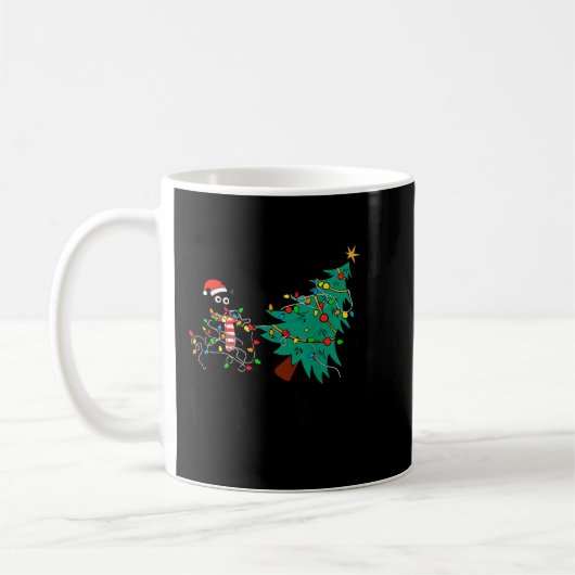 Mug Funny Black Cat Gift Pushing Christmas Tree Over C (Gauche)
