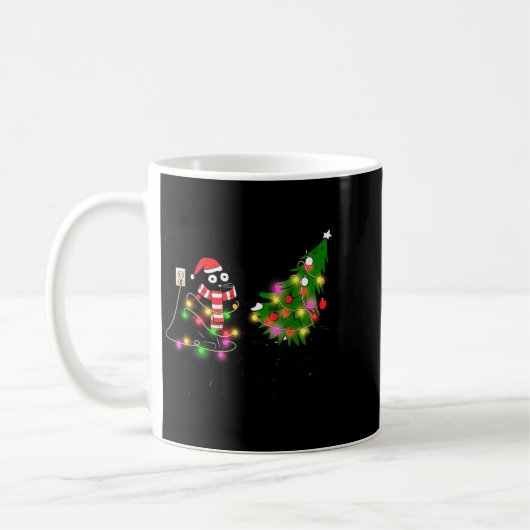 Mug Funny Black Cat Gift Pushing Christmas Tree Over C (Gauche)