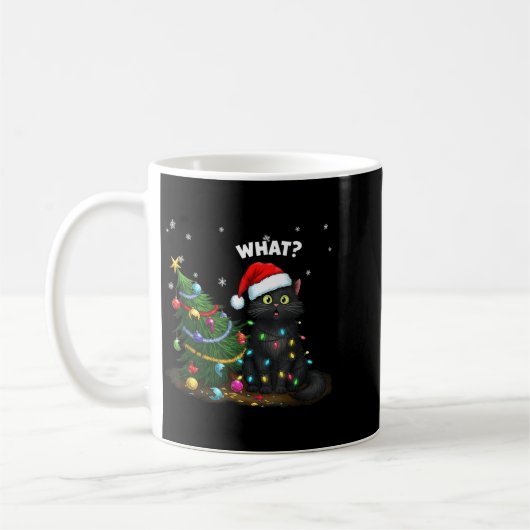 Mug Funny Black Cat Pushing Christmas Tree  (Gauche)