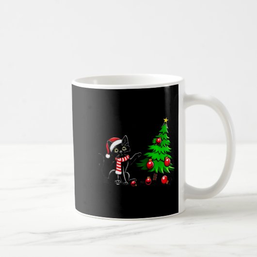 Mug Funny Black Cat Pushing Christmas Tree Over Cat Wh (Droite)