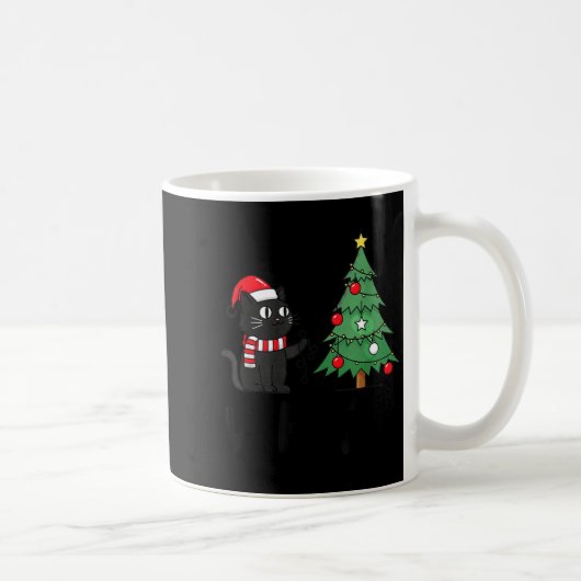 Mug Funny Black Cat Pushing Christmas Tree Over Cat Wh (Droite)