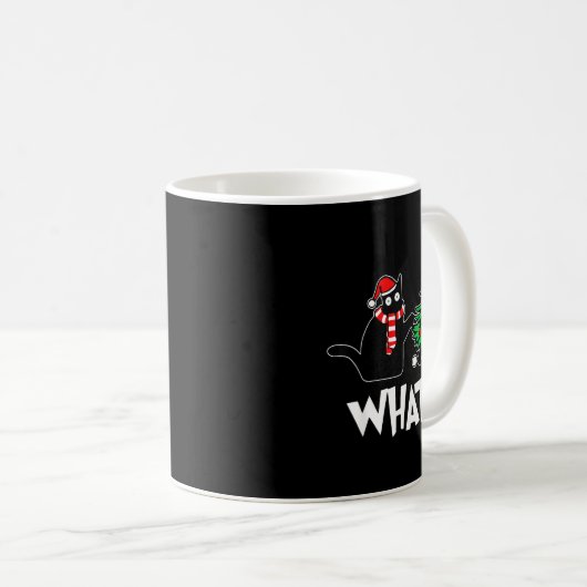 Mug Funny Black Cat Xmas Pushing Christmas Tree Over C (Devant droit)
