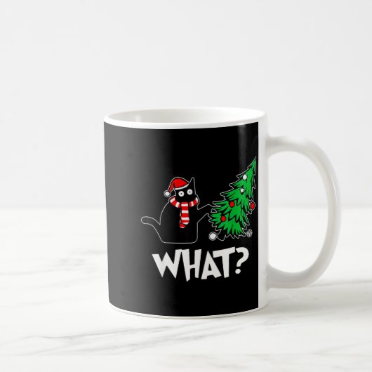 Mug Funny Black Cat Xmas Pushing Christmas Tree Over C (Droite)