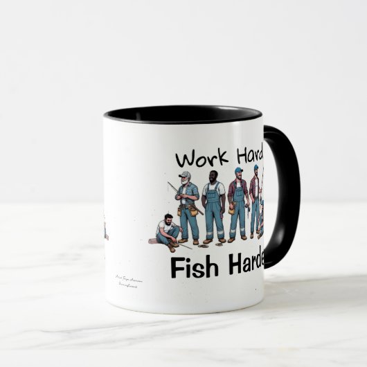 Mug FUNNY Bleu/Blanc "HARDER DE POISSON" (Devant droit)