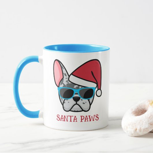 Mug Funny Blue Merle Frenchie Père Noël Paws Noël (Avec donut)