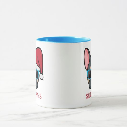 Mug Funny Blue Tan Frenchie Père Noël Paws Noël (Centre)